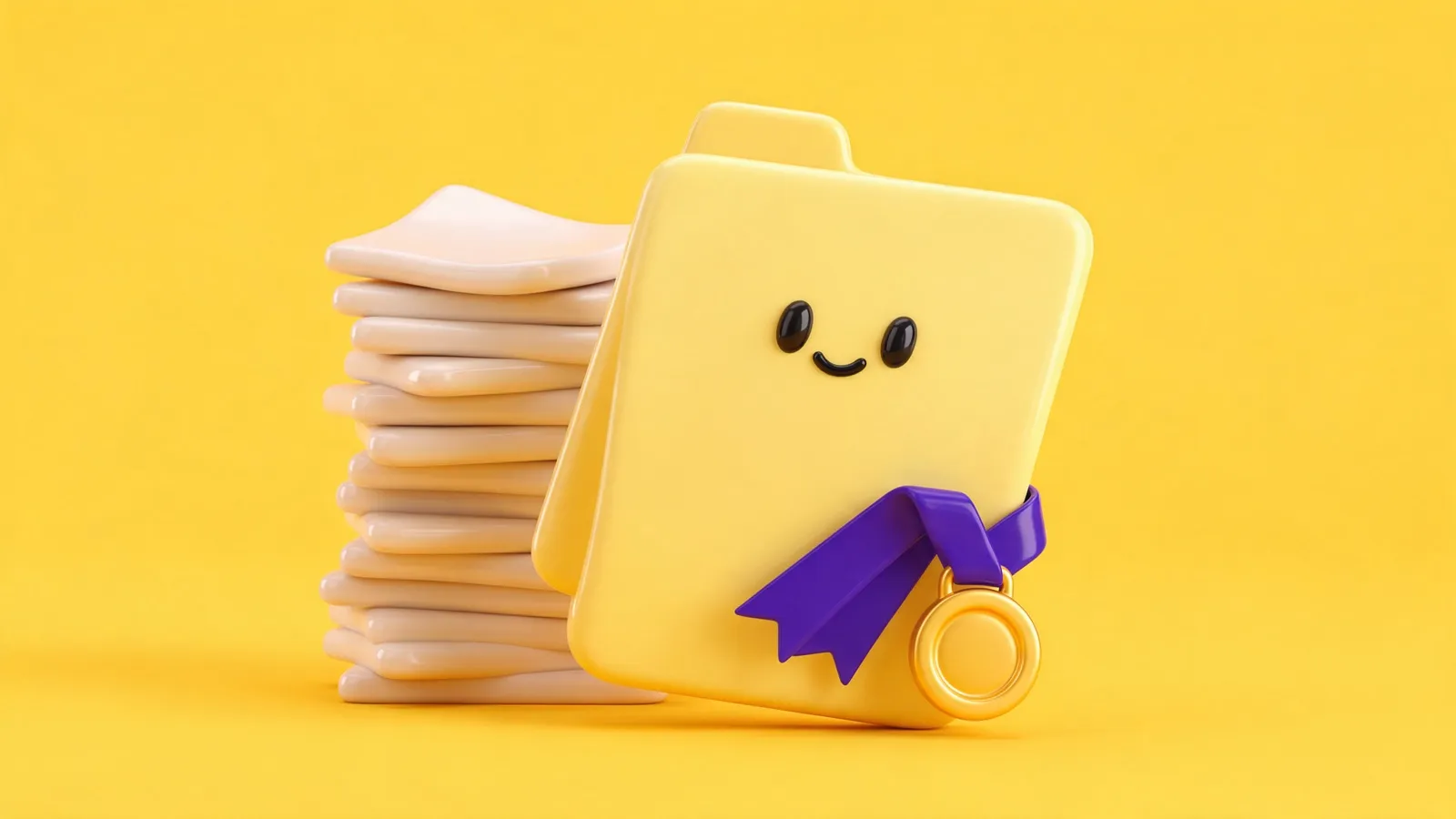 A proud toy index card wearing a gold medal beside a slumped stack of papers, showing how a short answer helps you rank in AI Overviews