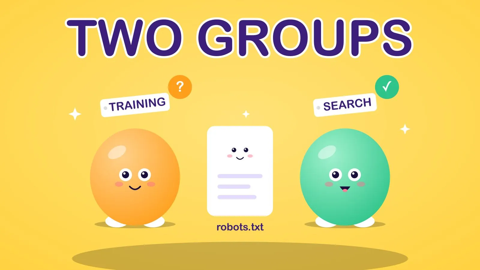 A toy doorman checking name tags, turning training bots away and waving search bots in, showing which AI crawlers to allow