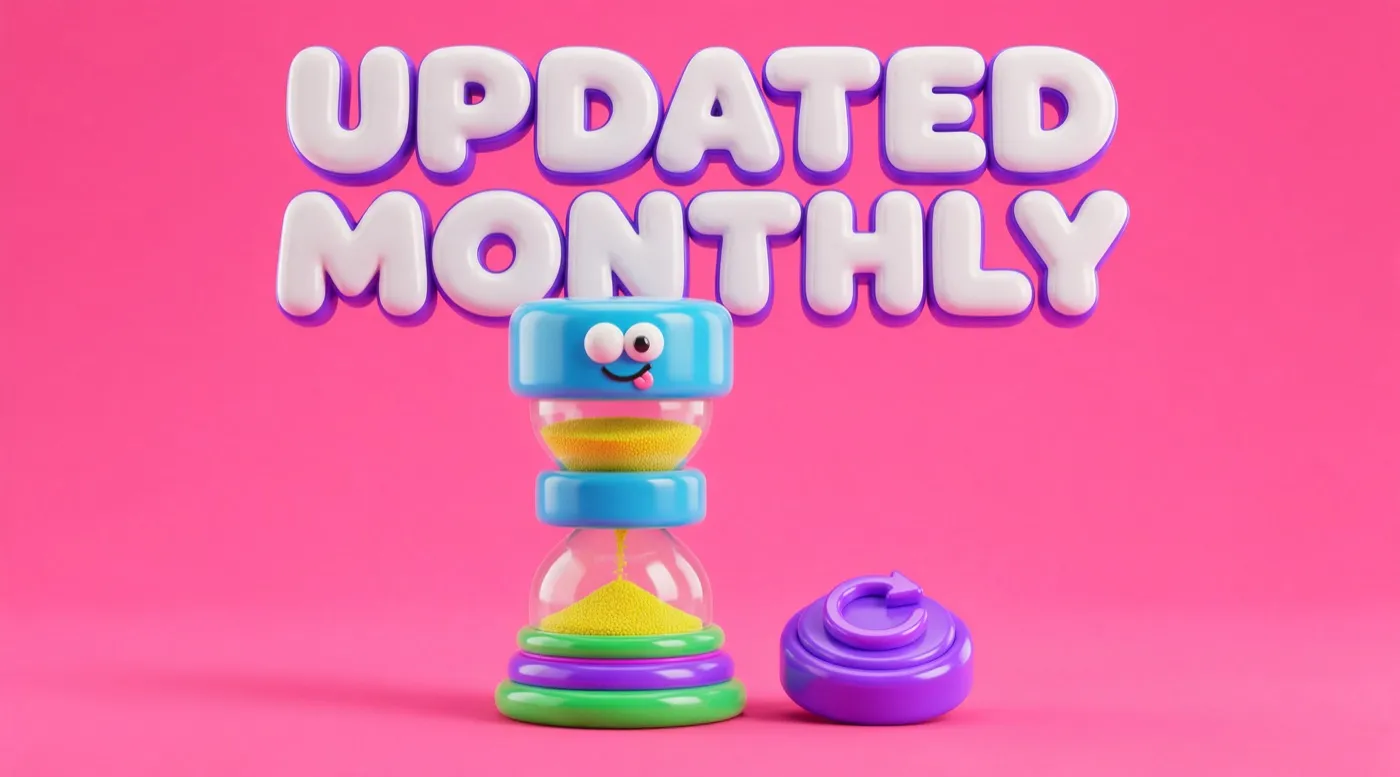 A toy hourglass beside a refresh button, showing a monthly update routine that helps you get cited by ChatGPT