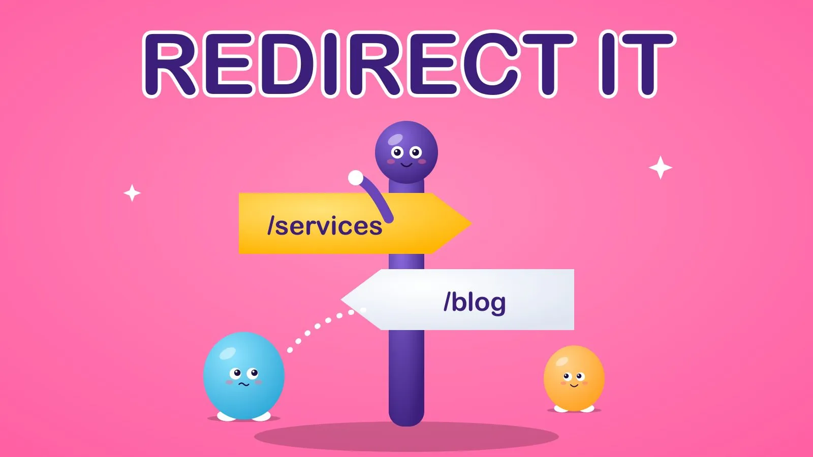 A toy signpost with two arrows pointing visitors to the right page, showing a 301 redirect for 404 traffic
